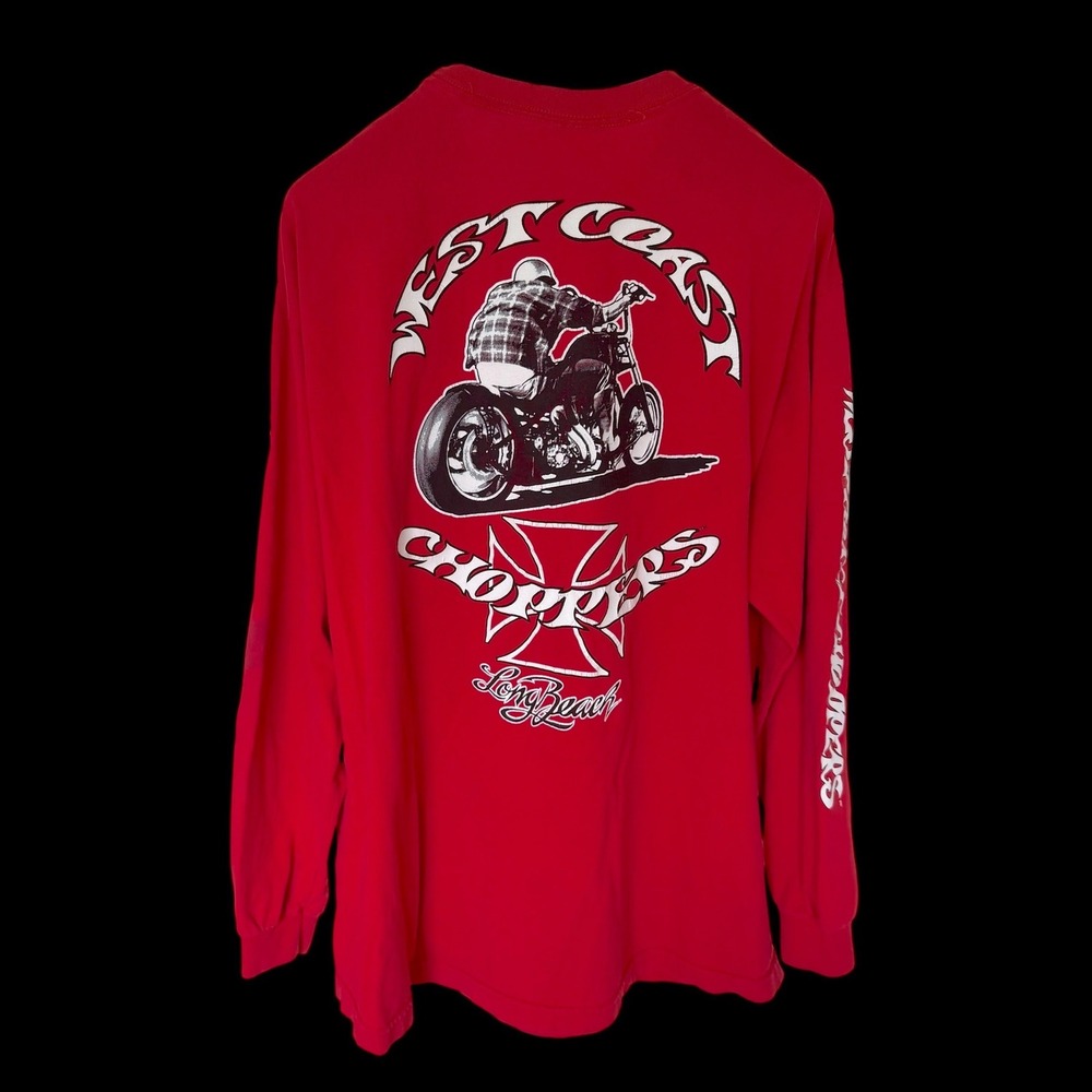 Y2K West Coast Choppers Jesse Who Long Beach Red Long Sleeve T-Shirt Mens L